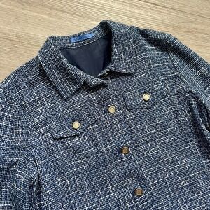 J‎ McLaughlin Womens Large Blue Tweed Linen Blend Jacket Button Pockets Career
